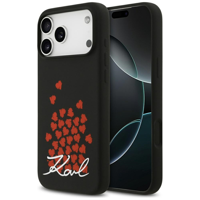 Etui Karl Lagerfeld Silicone Heart Sign  Logo MagSafe do iPhone 17 Pro Max czarny