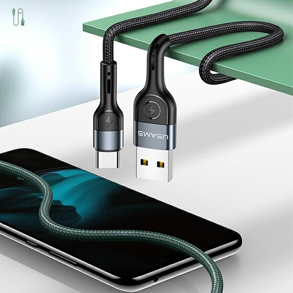 USAMS Kabel pleciony U55 USB-C for set U55 zielony/green 1m SJ449USBSG02 (US-SJ449)