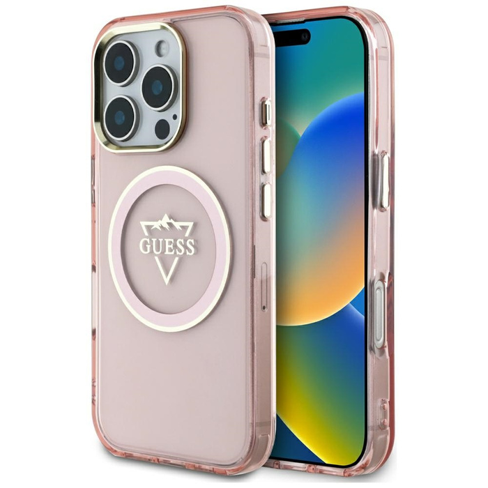 Etui Guess IML Metal Mountain Logo        MagSafe do iPhone 16 Pro Max różowy