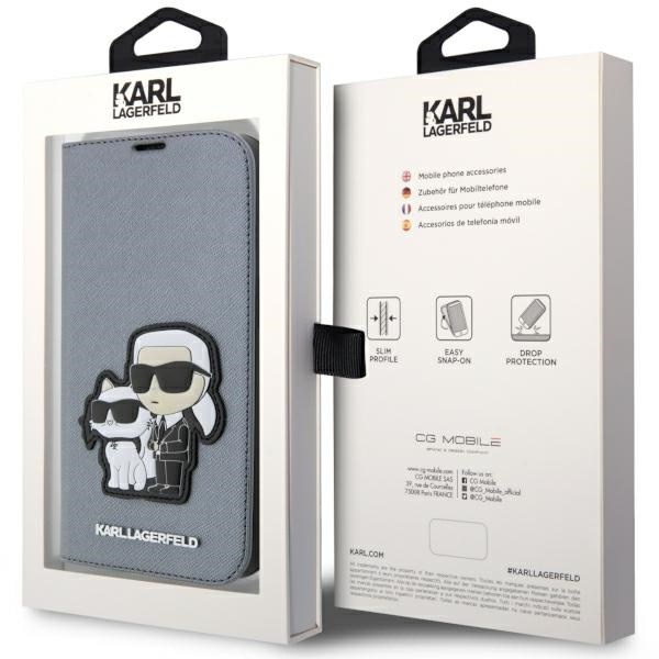 Etui Karl Lagerfeld KLBKP14XSANKCPG iPhone 14 Pro Max 6.7" bookcase srebrny/silver Saffiano Karl & Choupette Case