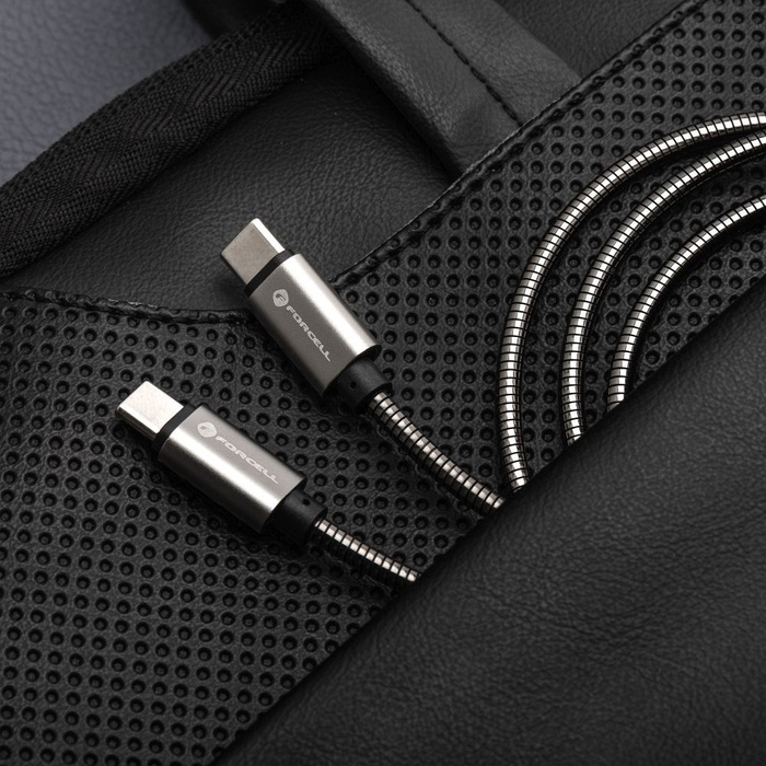 Kabel USB C do USB C Forcell F-Energy QC4.0 PD 3A 60W Metal 1 m C237 srebrny