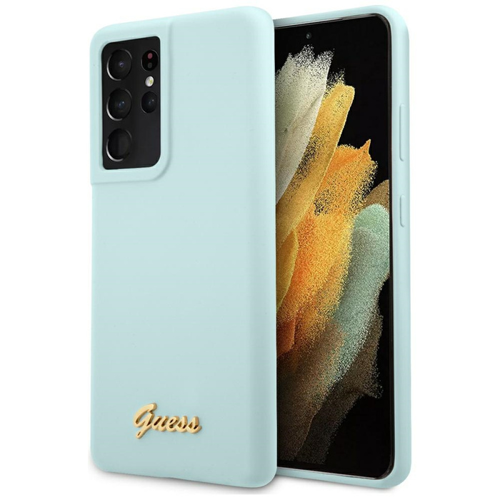 Etui GUESS Samsung Galaxy S21 Ultra Silicone Script Metal Logo Niebieski Hardcase
