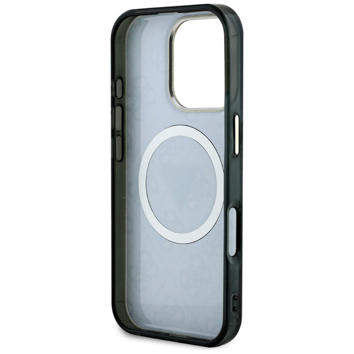 Etui Guess IML Metal Glitter 4G Circle   Triangle MagSafe do iPhone 16 Pro czarny