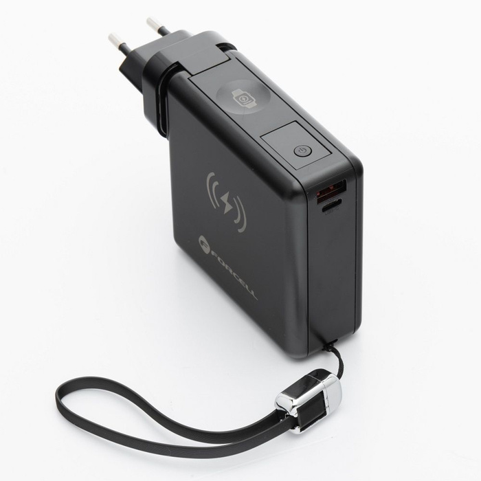 Wielofunkcyjna ładowarka Forcell F-Energy 6w1 USB A + USB C PD 45W + power bank 15000 mAh + ładowanie bezprzewodowe 15W czarna