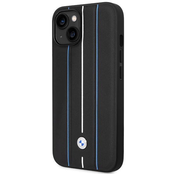Etui BMW BMHCP14S22RVSK iPhone 14 6.1" czarny/black hardcase Leather Stamp Blue Lines