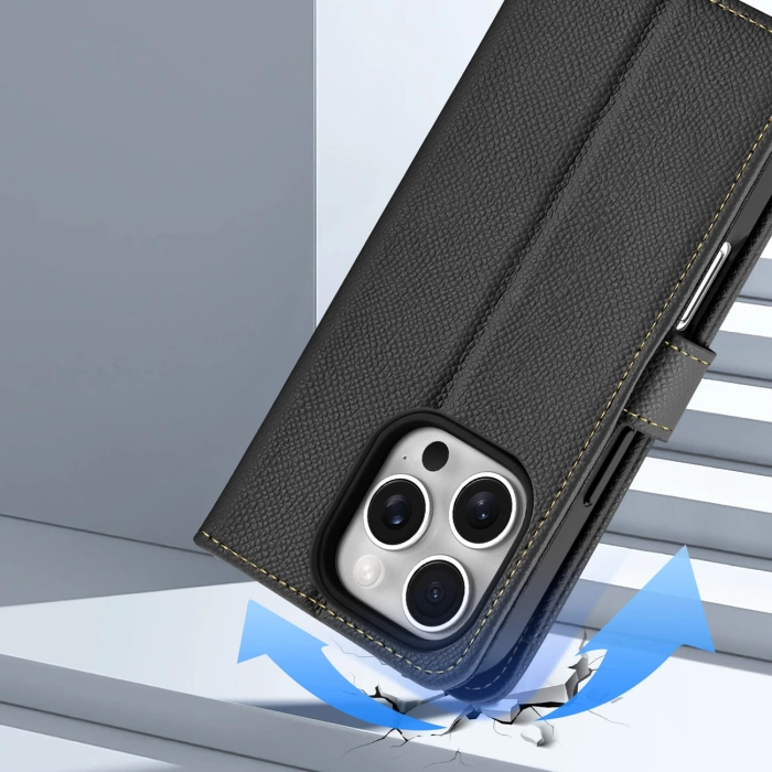 Etui skórzane Dux Ducis Lawa na iPhone 16 Pro Max - czarne