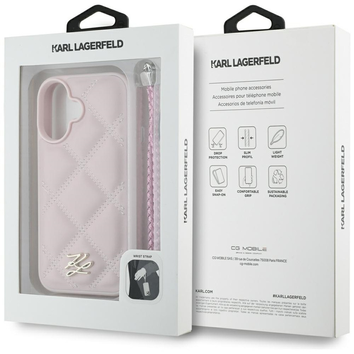 Etui Karl Lagerfeld Quilted Initial Logo & Chain Strap do iPhone 16 różowy