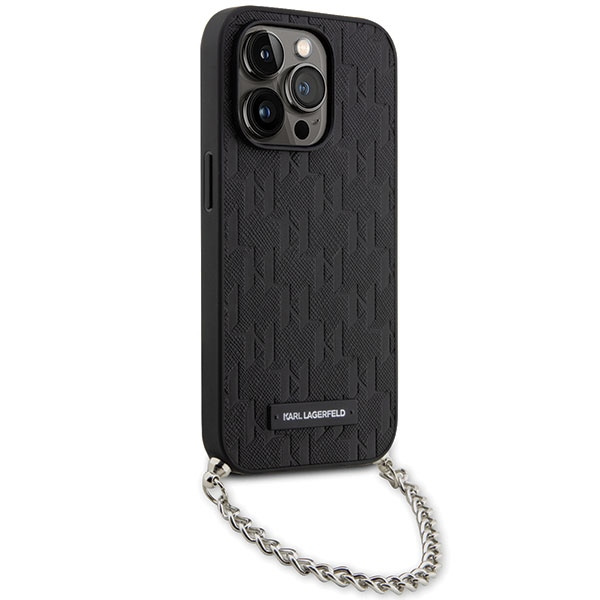 Etui Karl Lagerfeld KLHCP14LSACKLHPK iPhone 14 Pro 6.1" czarny/black hardcase Saffiano Monogram Chain Case