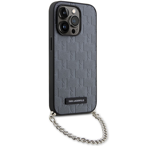 Etui Karl Lagerfeld KLHCP14LSACKLHPG iPhone 14 Pro 6.1" srebrny/silver hardcase Saffiano Monogram Chain Case