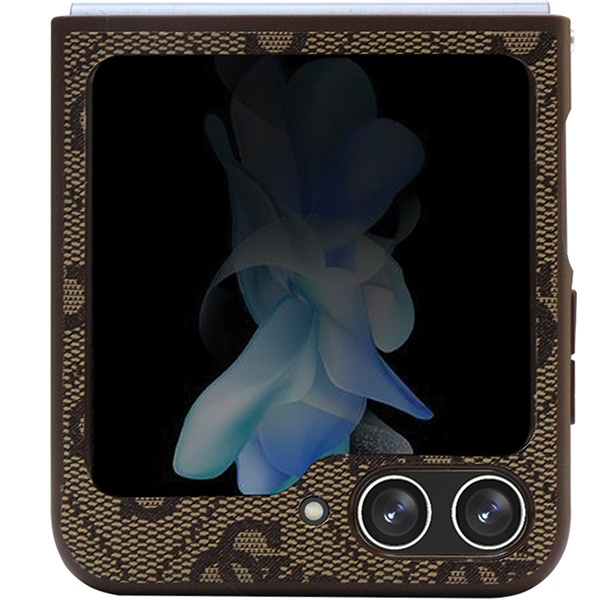 Etui Guess GUHCZF5P4TDPW F731 Galaxy Z Flip5 brązowy/brown hardcase Leather 4G Triangle Strass Case