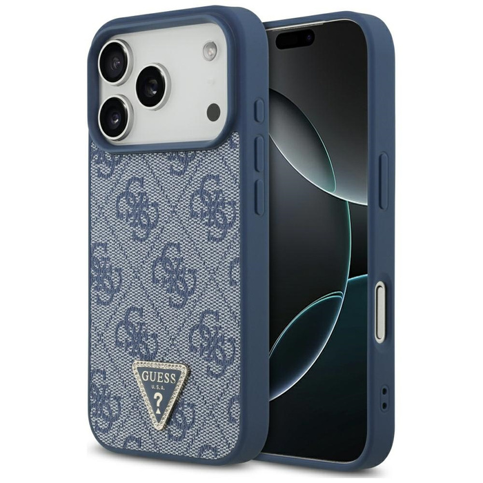 Etui Guess Leather 4G Triangle Strass    MagSafe do iPhone 17 Pro niebieski