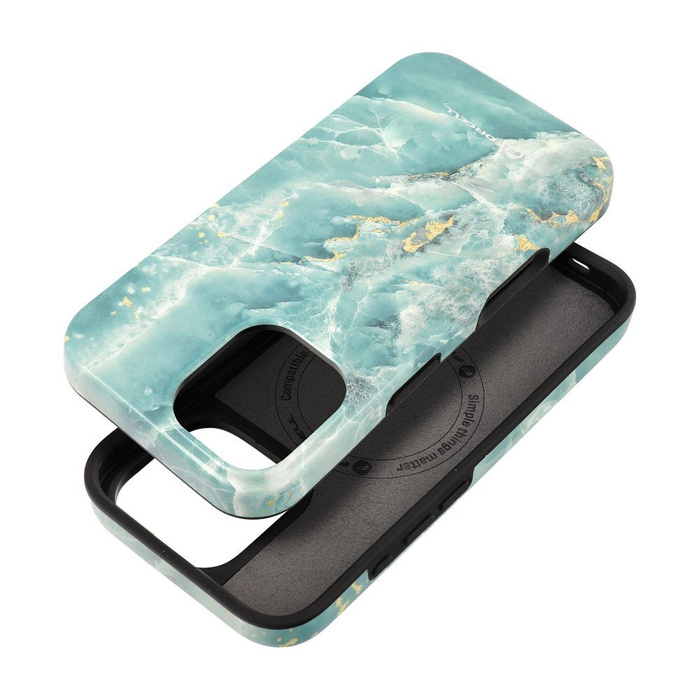 Etui na iPhone 16 Forcell F-Protect Mirage zgodny z MagSafe Military Drop-Test green marble