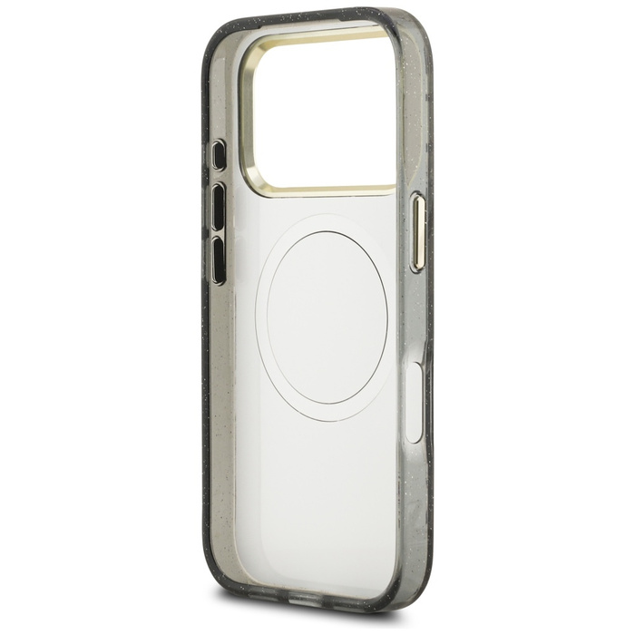 Etui Guess IML Glitter Flowers Triangle  MagSafe do iPhone 17 Pro Max czarny