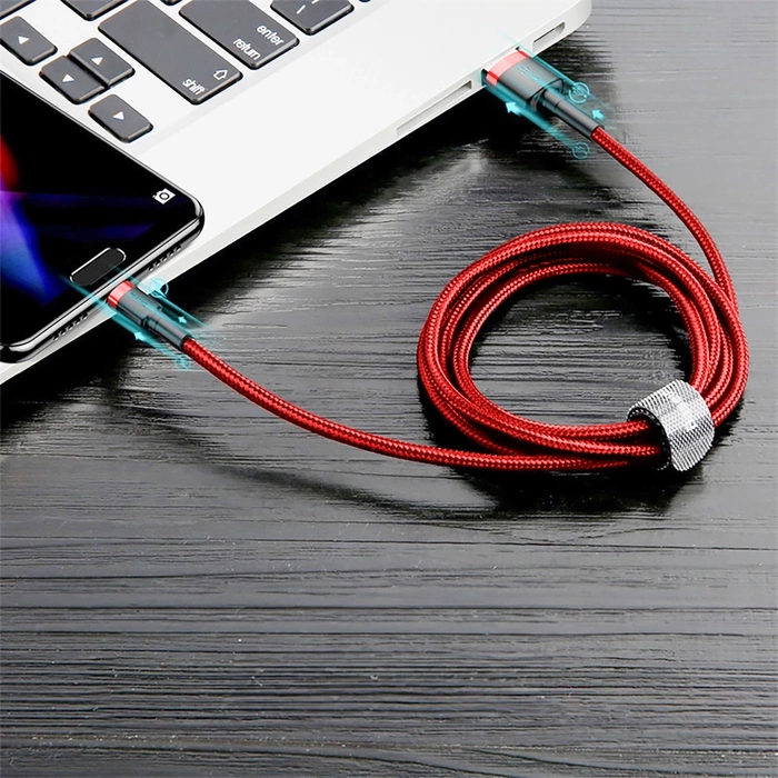 Baseus Cafule Cable wytrzymały nylonowy kabel przewód USB / USB-C QC3.0 3A 0,5M czerwony (CATKLF-A09)