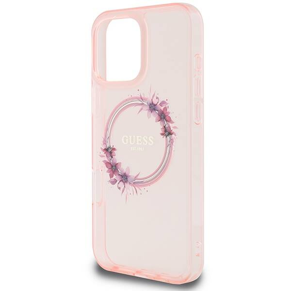 Etui Guess iPhone 16 Pro Max 6.9" różowy/pink hardcase IML Flowers Wreath MagSafe