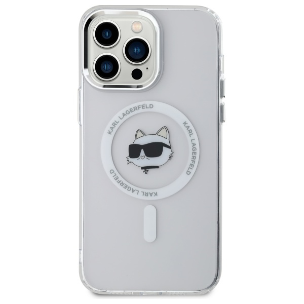 Karl Lagerfeld KLHMP14XHLSCHH iPhone 14   Pro Max 6.7" biały/white hardcase IML Metal Choupette Head MagSafe
