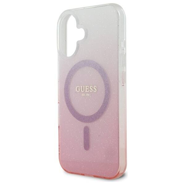 Etui Guess iPhone 16 6.1" różowy/pink hardcase IML Glitter Gradient MagSafe