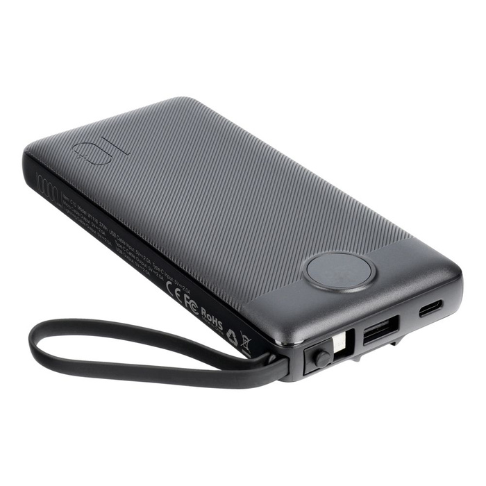 VEGER powerbank 10000 mAh z wbudowanymi kablami Micro USB / Typ C / Lightning C10 (W1116) czarny