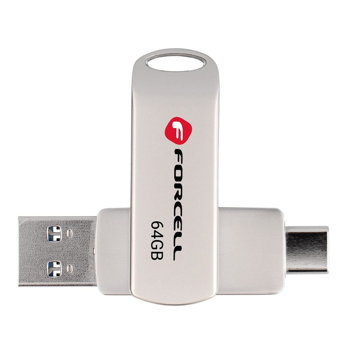 Pendrive 64GB USB 3.2 Gen 1 (USB A / USB C) Forcell F-Data Metal Duo srebrny