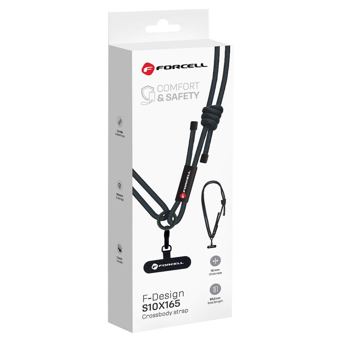 Smycz do telefonu crossbody z regulacją długości Forcell F-Design S10X165 (max 82,5cm w pętli) czarna