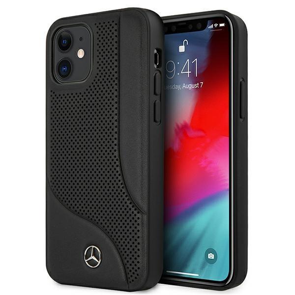 Etui MERCEDES Apple iPhone 12 Mini Leather Perforated Area Czarny Hardcase