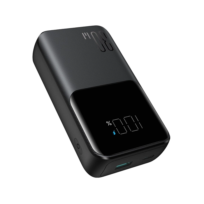 Joyroom powerbank 30W 10000mAh z wbudowanymi kablami Lightning i USB-C czarny (JR-PBC06)