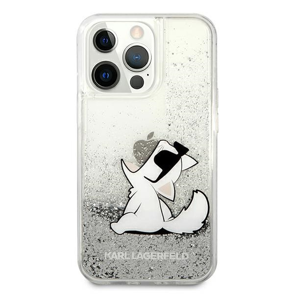 Etui KARL LAGERFELD Apple iPhone 13 Pro Max Liquid Glitter Choupette Fun Srebrny Hardcase
