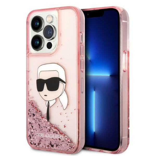 Etui KARL LAGERFELD Apple iPhone 14 Pro Max Glitter NFT Karl Head Różowy Hardcase