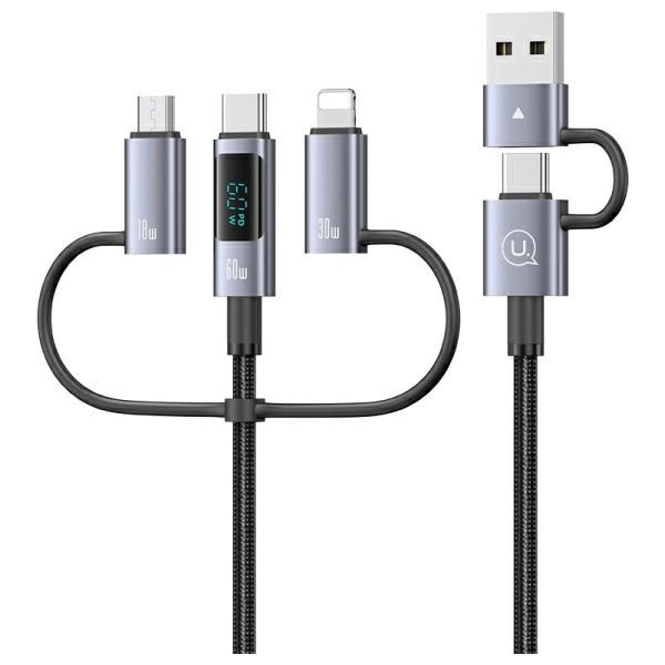 USAMS Kabel 6w1 Fast charging 60W 1,2m    Data Cable Digital dispay Aluminium Alloy Seria Sufeng SJ713