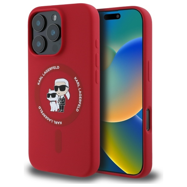 Etui Karl Lagerfeld iPhone 16 Pro czerwony/red HC MagSafe Silicone KC Heads Ring