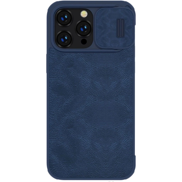 Etui Nillkin Qin Leather Pro Case etui iPhone 14 Pro Max osłona na aparat kabura pokrowiec obudowa z klapką niebieski