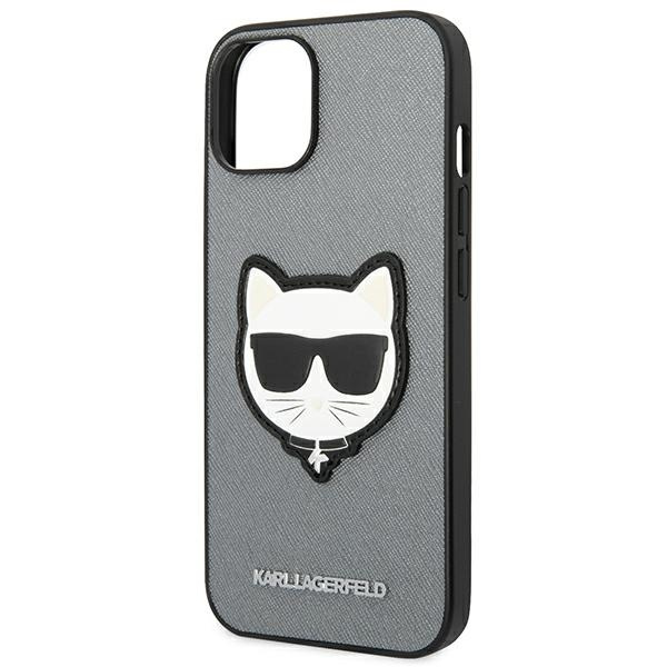 Etui KARL LAGERFELD Apple iPhone 14 Saffiano Choupette Head Patch Srebrny Hardcase