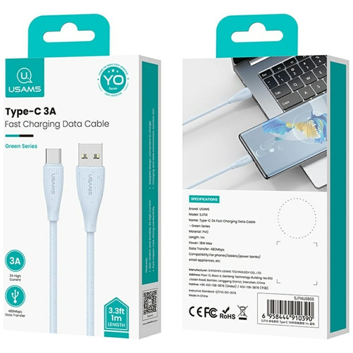 Kabel USAMS Green Series SJ714 18W 3A    USB-A do USB-C 1m różowy