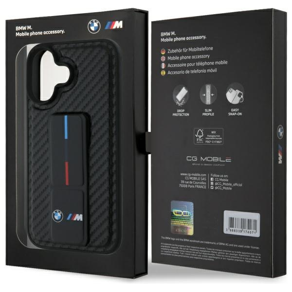 Etui BMW iPhone 16 6.1" czarny/black hardcase M Grip Stand Smooth and Carbon