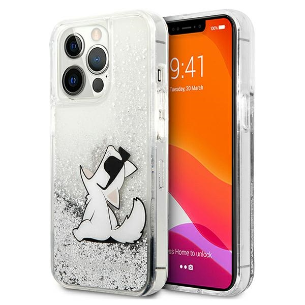 Etui KARL LAGERFELD Apple iPhone 13 Pro Max Liquid Glitter Choupette Fun Srebrny Hardcase