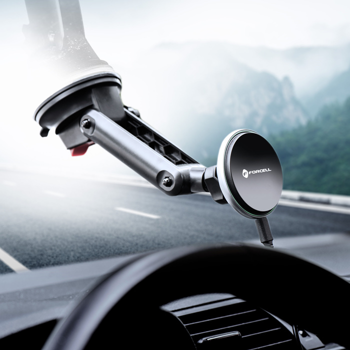 FORCELL uchwyt samochodowy do deski/szyby ładowaniem indukcyjnym kompatybilny z MagSafe 15W HS2