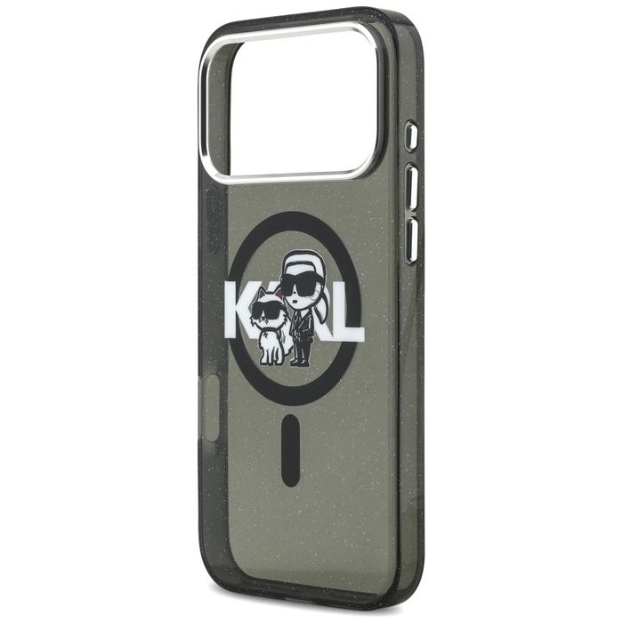 Etui Karl Lagerfeld IML Glitter Karl &   Choupette Sketch Logo MagSafe do iPhone 17 Pro Max czarny