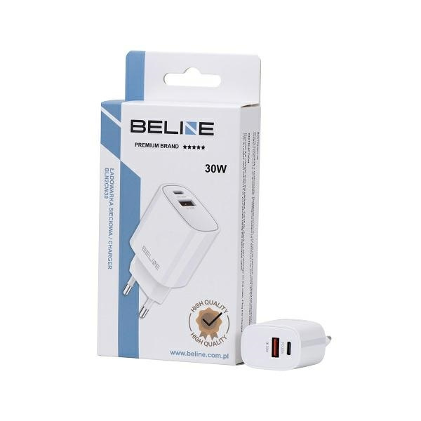 Beline Ład. siec. 1x USB-C + 1x USB 30Wbiała /white (only head) PD 3.0 + QC 3.0  BLN2CW30 GaN