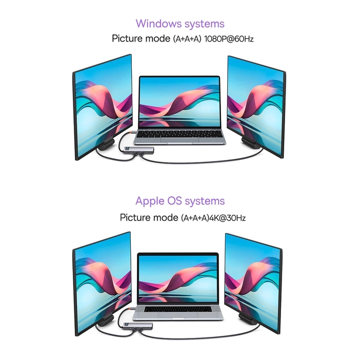 [PO ZWROCIE] Baseus Metal Gleam Series stacja dokująca HUB 8 w 1 USB Typ C - 2 x HDMI /  3 x USB 3.2 Gen. 1 / 1 x Power Delivery / 1 x czytnik kart SD / 1 x czytnik kart TF szary (WKWG050113)