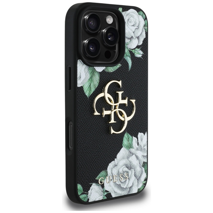 Etui Guess Grained Roses Big 4G logo do  iPhone 16 Pro Max czarny