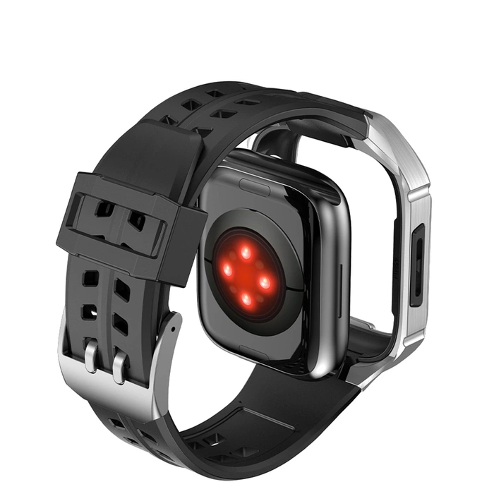 [PO ZWROCIE] Kingxbar CYF136 2w1 pancerne etui Apple Watch SE, 6, 5, 4 (44 mm) ze stali nierdzewnej z paskiem srebrne