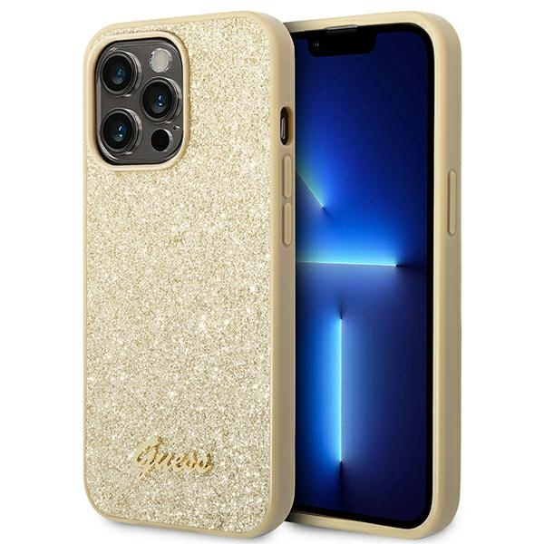 Etui GUESS Apple iPhone 14 Pro Max Glitter Script Złoty Hardcase