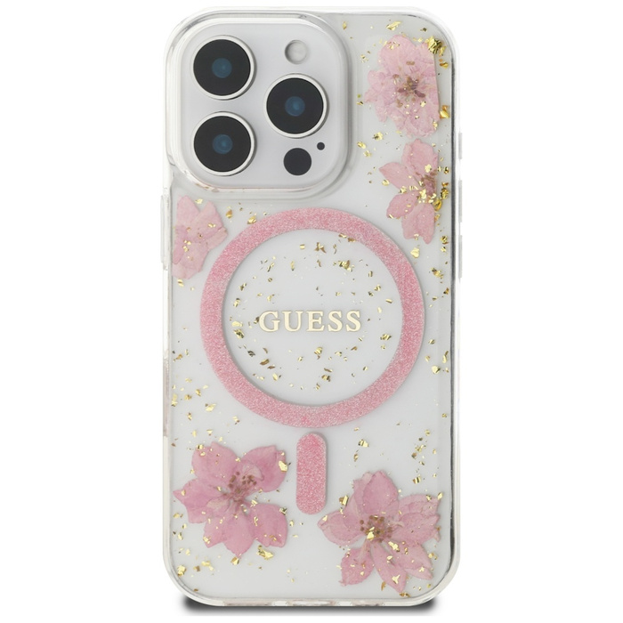 Etui Guess Resin Flowers MagSafe do      iPhone 16 Pro Max różowy