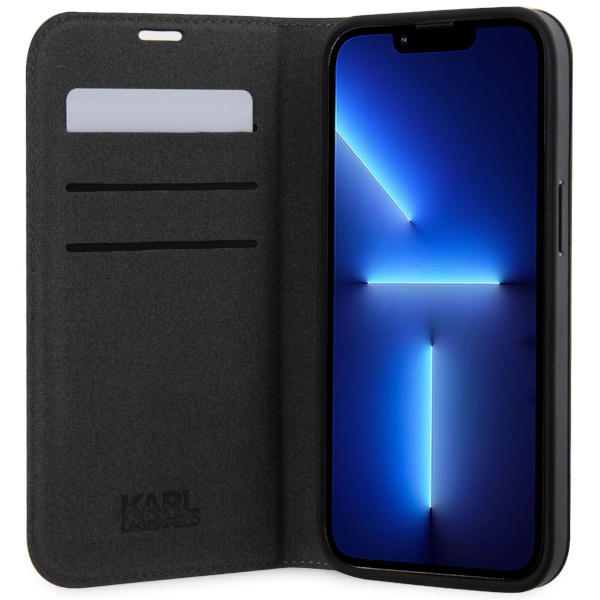 Etui Karl Lagerfeld KLBKP14LSAKLHPG iPhone 14 Pro 6.1" bookcase srebrny/silver Saffiano Monogram Case