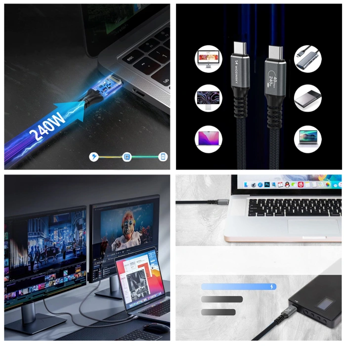 Kabel Wozinsky WPS-UY41S USB-C Thunderbolt 4 240W 1m 4K - czarny