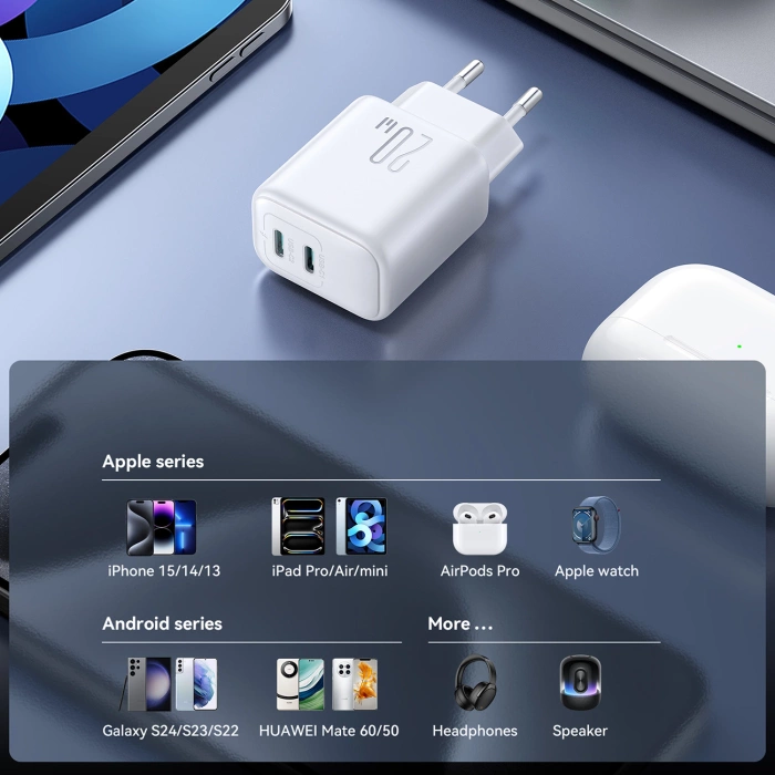 Ładowarka Joyroom JR-TCF12 sieciowa 2x USB-C 20W PD / QC 3.0 - biała