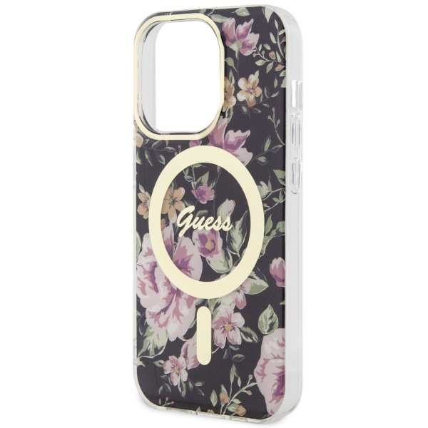 Etui Guess GUHMP14LHCFWSK iPhone 14 Pro 6.1" czarny/black hardcase Flower MagSafe Case