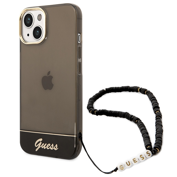 Etui GUESS Apple iPhone 14 Translucent Pearl Strap Czarny Hardcase