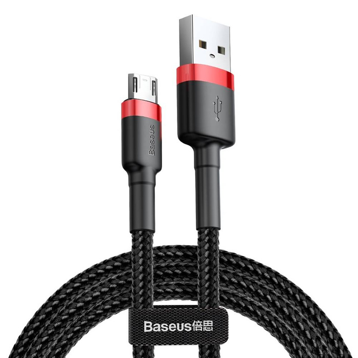 Baseus Cafule Cable wytrzymały nylonowy kabel przewód USB / micro USB QC3.0 1.5A 2M czarno-czerwony (CAMKLF-C91)