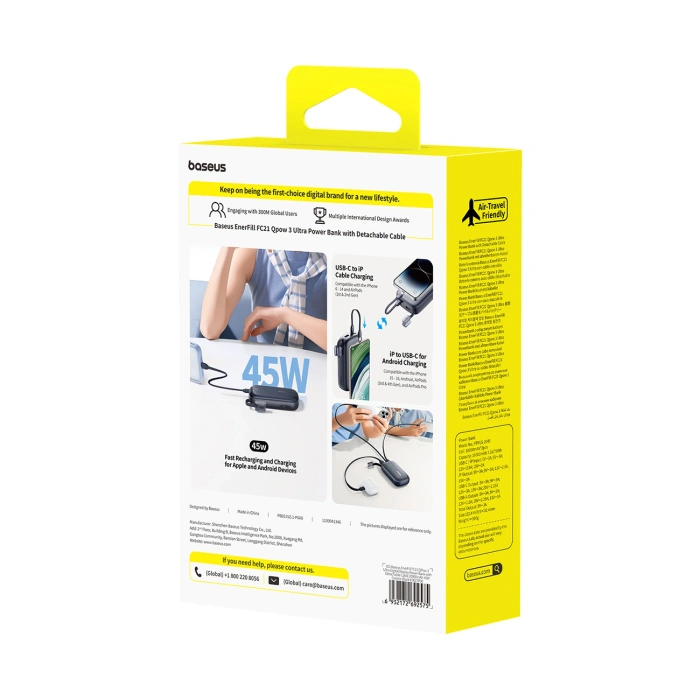 Powerbank Baseus EnerFill FC21 Qpow 3 Ultra 20000mAh 45W z wyświetlaczem cyfrowym z dołączonym kablem - czarny